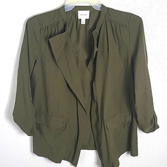 Nine West Army Green Utility Jacket with Pockets & Fold-over Collar, Size Medium - Picture 4 of 12